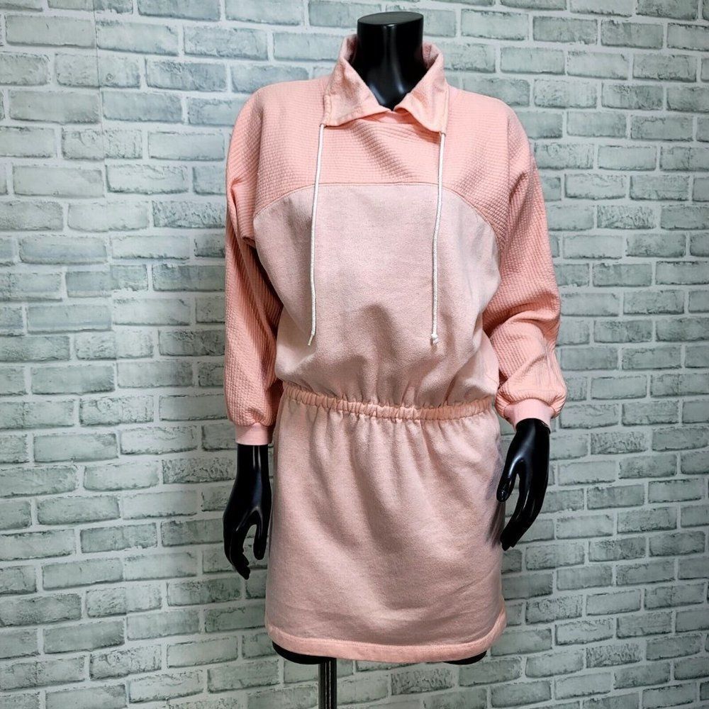 Vintage 80s Hang Ten Size S Pink Ribbed Dropped Waist Sweatshirt Dress New Wave